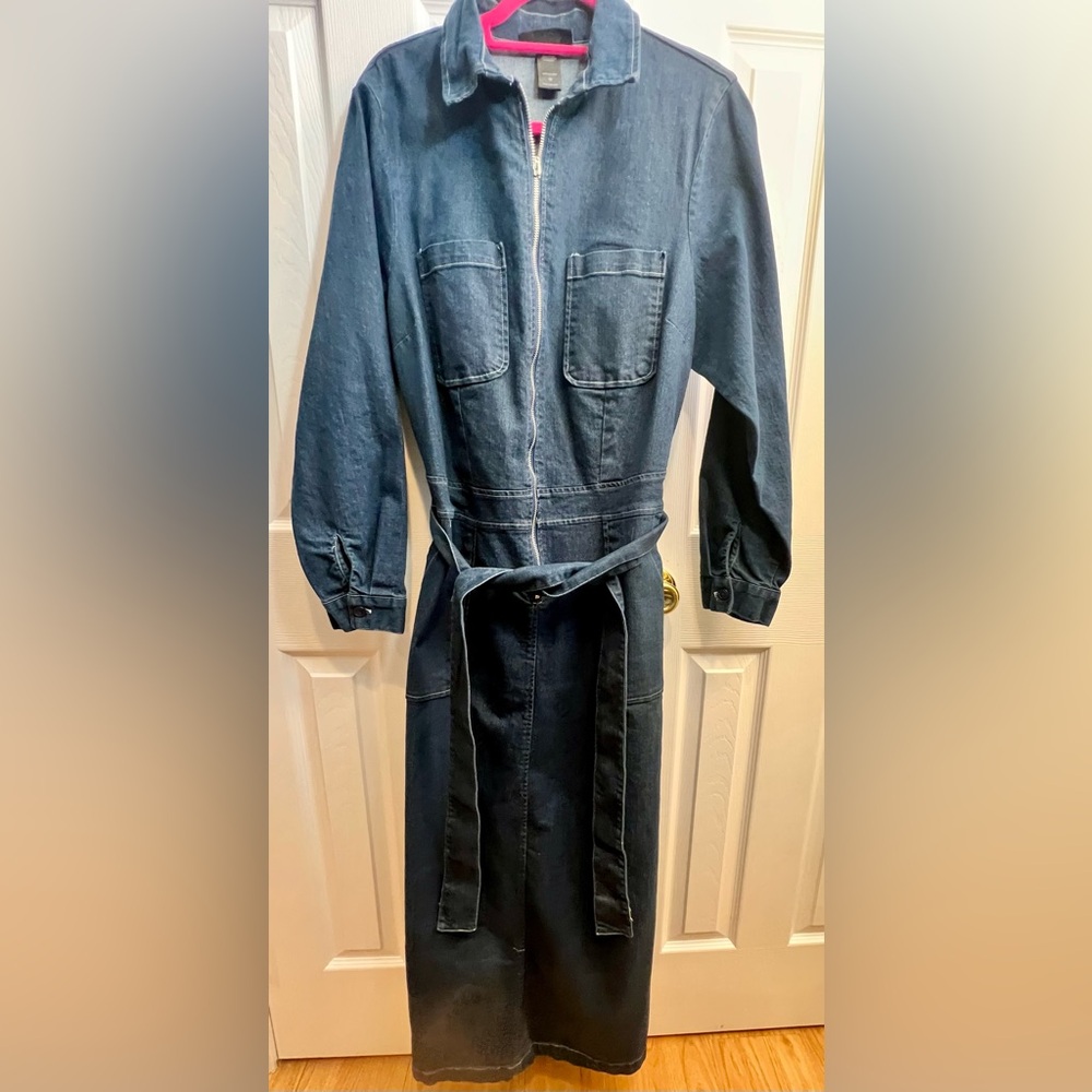 Ashley Stewart Dark Indigo Zippered Denim Dress with Pockets